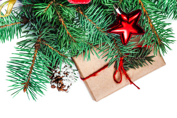 istock Vintage Christmas Tree Pine Branches and Christmas decorations isolated 871718812