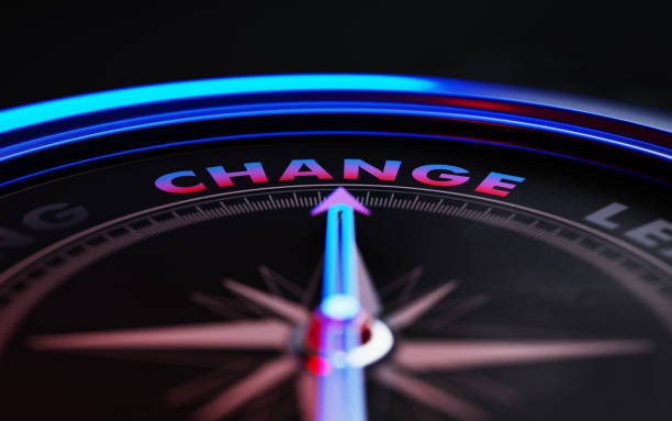 istock Change Concept: Arrow of A Compass Pointing ChangeText 871719064
