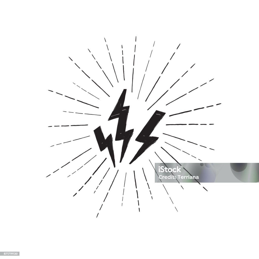 Lightning bolt set. Grunge strike icon. Power sign. Thunderbolt Lightning bolt set. Grunge strike icon. Power sign. Thunderbolt with ray beams Lightning stock vector