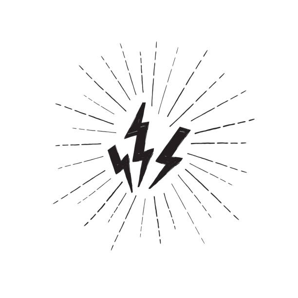 Lightning bolt set. Grunge strike icon. Power sign. Thunderbolt Lightning bolt set. Grunge strike icon. Power sign. Thunderbolt with ray beams electricity drawings stock illustrations
