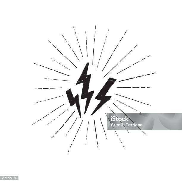 Lightning Bolt Set Grunge Strike Icon Power Sign Thunderbolt Stock Illustration - Download Image Now