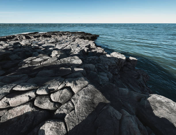 포인트 꼼꼼한 해안 - nova scotia bay of fundy bay horizon over water 뉴스 사진 이미지