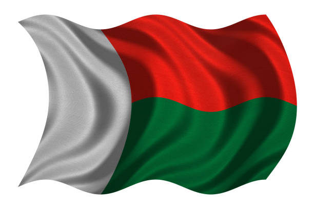 istock Flag of Madagascar wavy on white, fabric texture 871721460