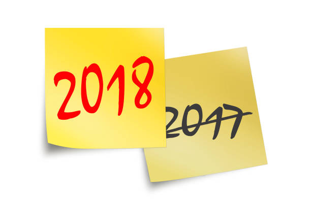 istock 2018 and 2017 written on yellow sticky notes isolated on white 871722706