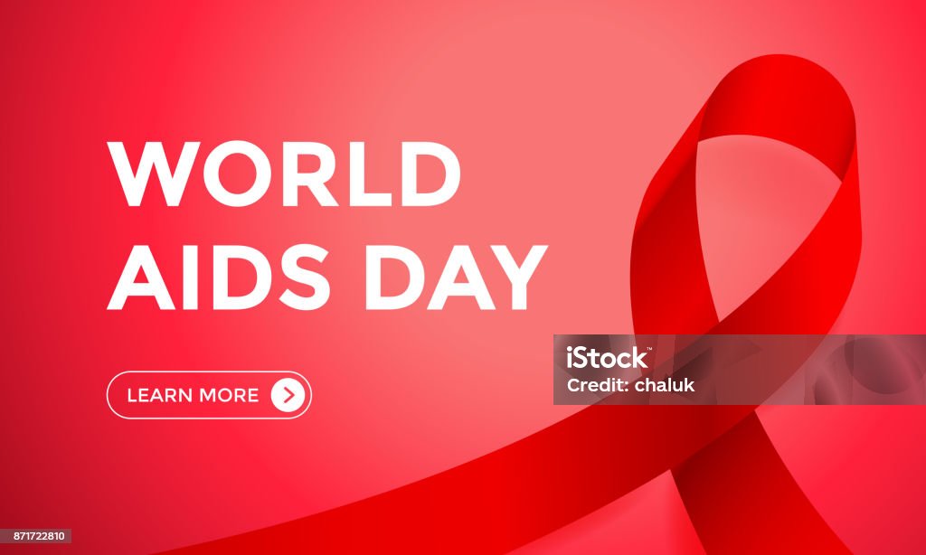 Всемирный день борьбы со СПИДом красная ле нта 1 декабря осведомленности солидарности вектор веб баннер - Векторная графика World AIDS Day роялти-фри