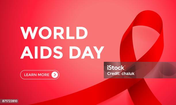 Всемирный День Борьбы Со Спидом Красная Лента 1 Декабря Осведомленности Солидарности Вектор Веб Баннер — стоковая векторная графика и другие изображения на тему World AIDS Day