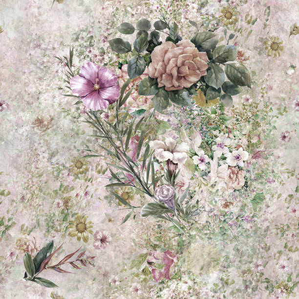istock Watercolor painting of leaf and flowers, seamless pattern 871723094