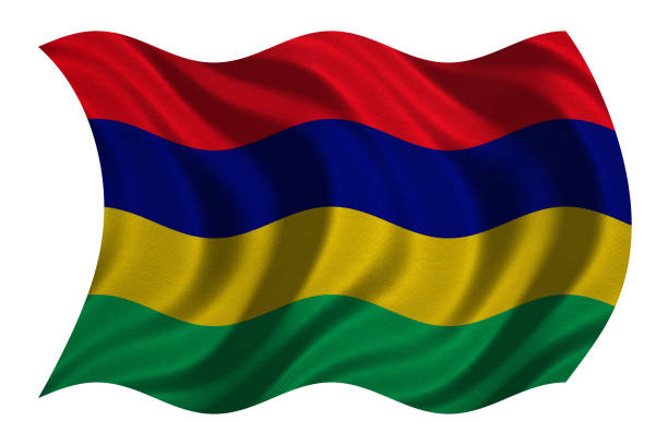 istock Flag of Mauritius wavy on white, fabric texture 871723196