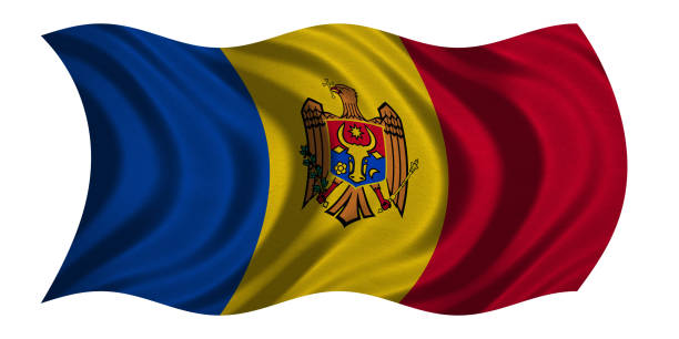 istock Flag of Moldova wavy on white, fabric texture 871723356