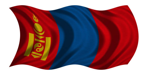 istock Flag of Mongolia wavy on white, fabric texture 871723462