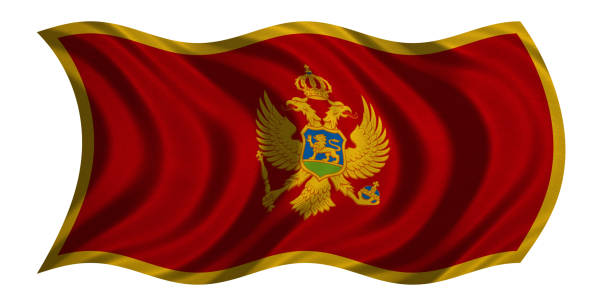 istock Flag of Montenegro wavy on white, fabric texture 871723534