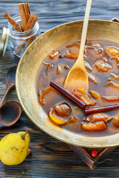 istock Homemade jam from pears with cinnamon. 871723638