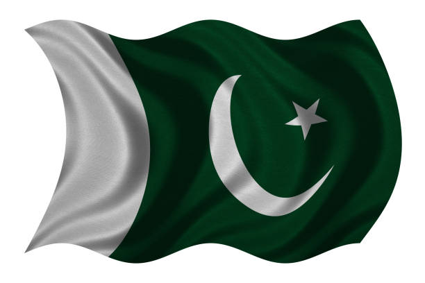 Pakistani national official flag. Patriotic symbol, banner, element, background. Correct colors. Flag of Pakistan with real detailed fabric texture wavy isolated on white, 3D illustration