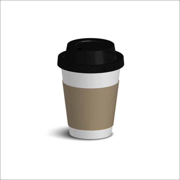 istock Realistic paper coffee cup set. Black cover. White walls. Cardboard holder. 871726916