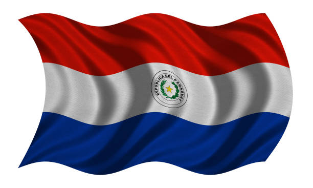 istock Flag of Paraguay wavy on white, fabric texture 871726952