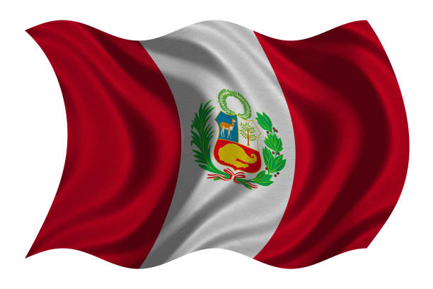 istock Flag of Peru wavy on white, fabric texture 871727028