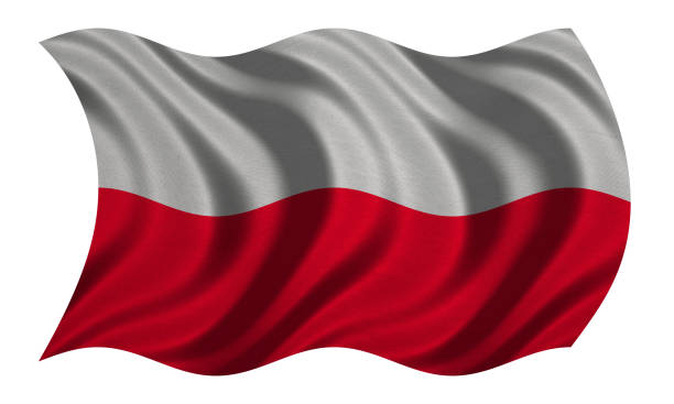 istock Flag of Poland wavy on white, fabric texture 871727102