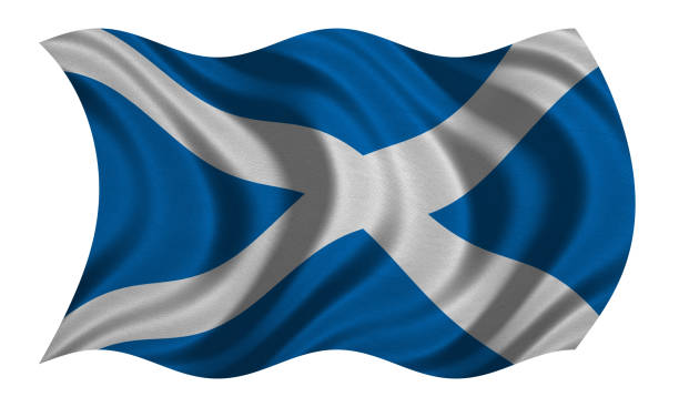 istock Flag of Scotland wavy on white, fabric texture 871729840