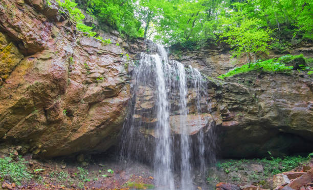 istock Wild waterfall in a remote forest. Russia. 871729940