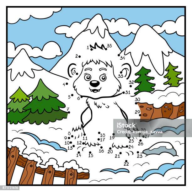 Numbers Game Dot To Dot Game For Children Yeti Stock Illustration - Download Image Now - Child, Colors, Connect the Dots