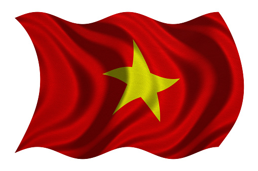 Vietnamese national official flag. Patriotic symbol, banner, element, background. Correct colors. Flag of Vietnam with real detailed fabric texture wavy isolated on white, 3D illustration