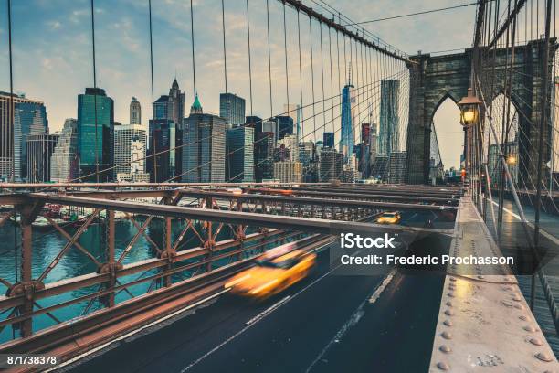 Brooklyn Bridge In Nyc Stock Photo - Download Image Now - New York City, Street, Taxi