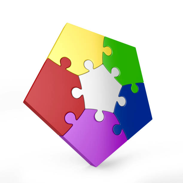 istock Colorful five piece 3d puzzle on a white background rendering 871752724