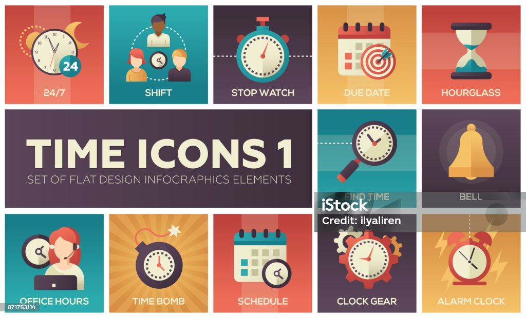 Zeit Symbole - moderne set flach Designelemente Infografiken - Lizenzfrei Icon Vektorgrafik