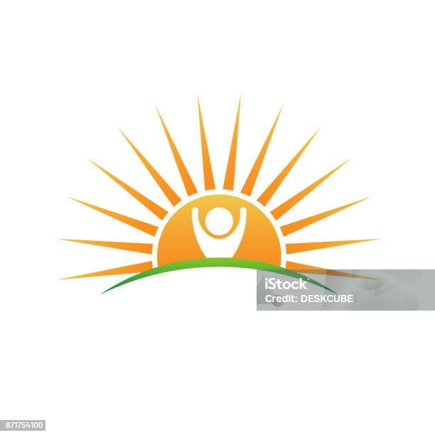 Naturally Made Logo Plant And Sun Vector Illustration Stock Illustration - Download Image Now