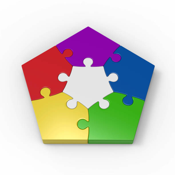 istock Colorful five piece 3d puzzle on a white background rendering 871754198