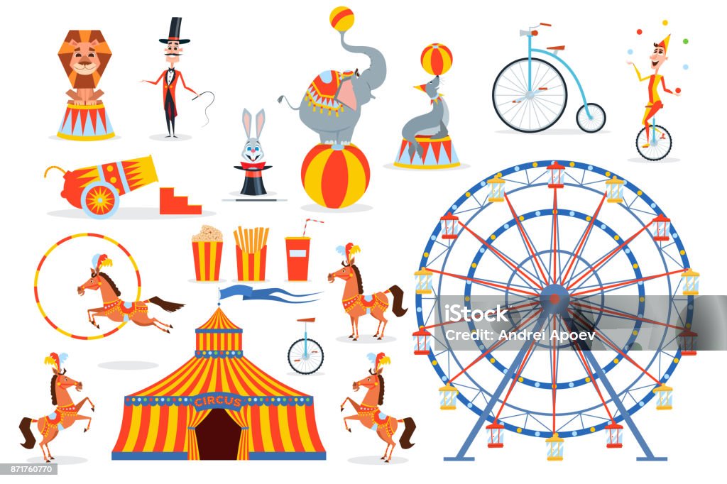 A large set of circus characters and objects Circus stock vector