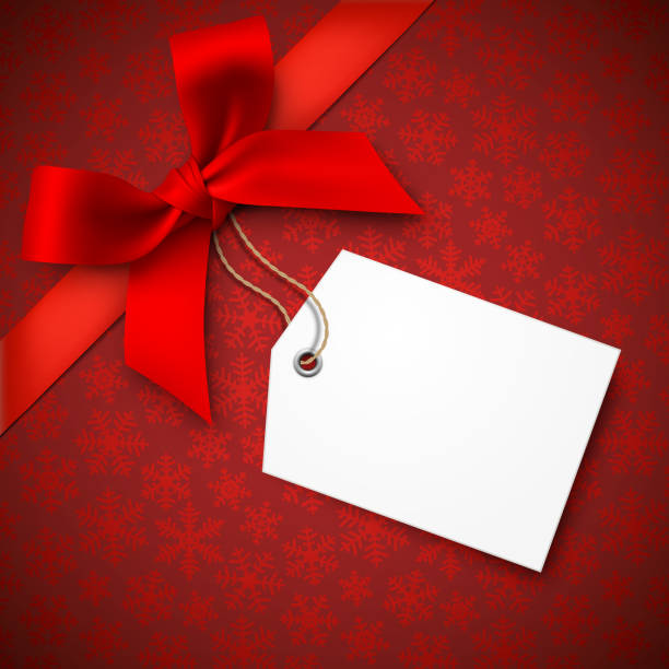 ilustraciones, imágenes clip art, dibujos animados e iconos de stock de fondo de navidad roja con lazo rojo y etiqueta - gift backgrounds bow cut out