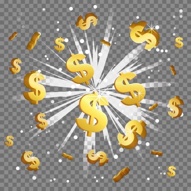 ilustrações de stock, clip art, desenhos animados e ícones de golden dollar sign light beam lens flare explosion - símbolo do dólar