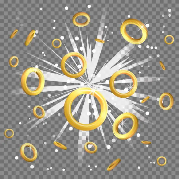 Vector illustration of Golden ring circles light beam lens flare explosion