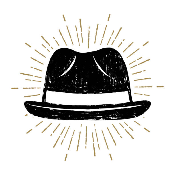 ilustraciones, imágenes clip art, dibujos animados e iconos de stock de mano dibuja la ilustración de vector de sombrero fedora. - pencil drawing flash