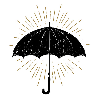Hand drawn umbrella textured vector illustration.