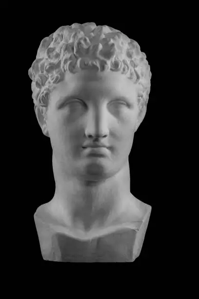 White plaster bust sculpture portrait of the men Hermes