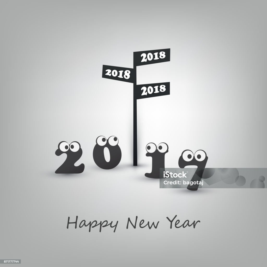 Abstract Black And White Modern Style Funny Happy New Year Greeting Card  Template 2018 Stock Illustration - Download Image Now - iStock