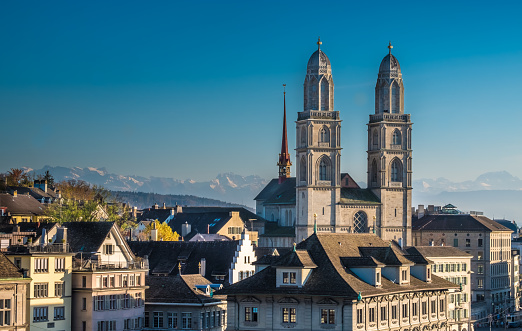 Zurich scenic view with beautiful lake, mountains