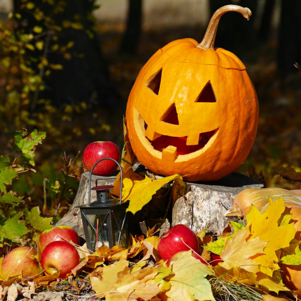 istock Halloween pumpkin on stump 871779548