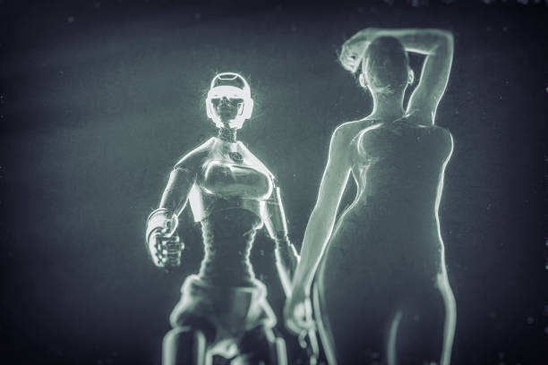 istock Futuristic female cyborg silhouettes 871792664
