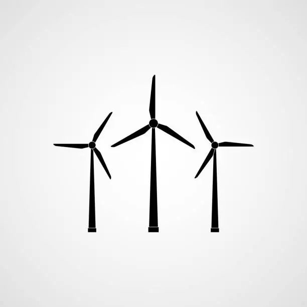 Vector illustration of Eco energy. Wind turbines. Vector illustration