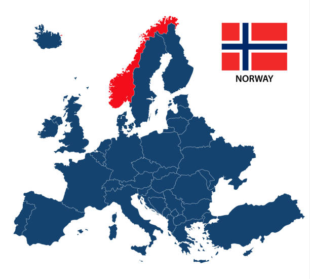 白い背景上に分離されて強調表示されたノルウェーとノルウェーのフラグとヨーロッパの地図のベクトル イラスト - european culture europe national flag flag点のイラスト素材／クリップア��ート素材／マンガ素材／アイコン素材