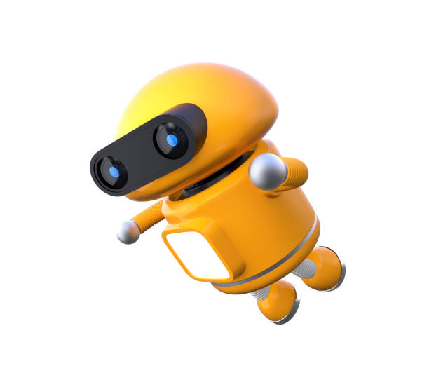istock Cute orange robot is floating in the air 871808254