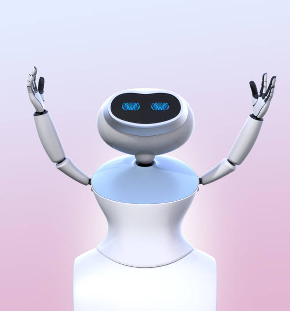 istock Front view of humanoid robot isolated on pink background 871808416