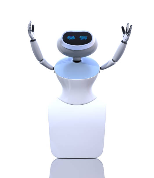 istock Front view of humanoid robot isolated on white background 871808432