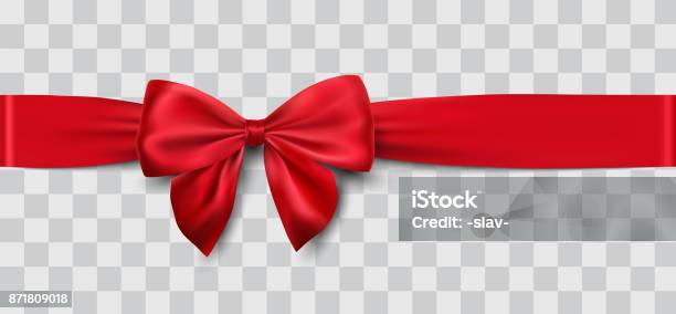 Red Satin Ribbon And Bow Stock Illustration - Download Image Now - Tied Bow, Red, Ribbon - Sewing Item