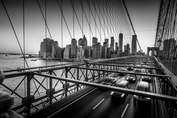 istock Light trails and city lights view from Brooklyn Bridge. 871812998
