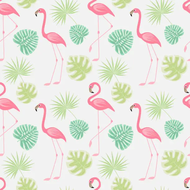 Vector illustration of Seamless pattern of a pink flamingo