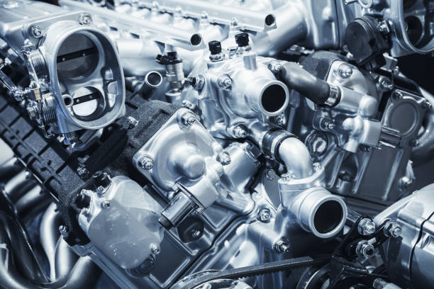 istock Shiny motor details, V12 car engine fragment 871824234